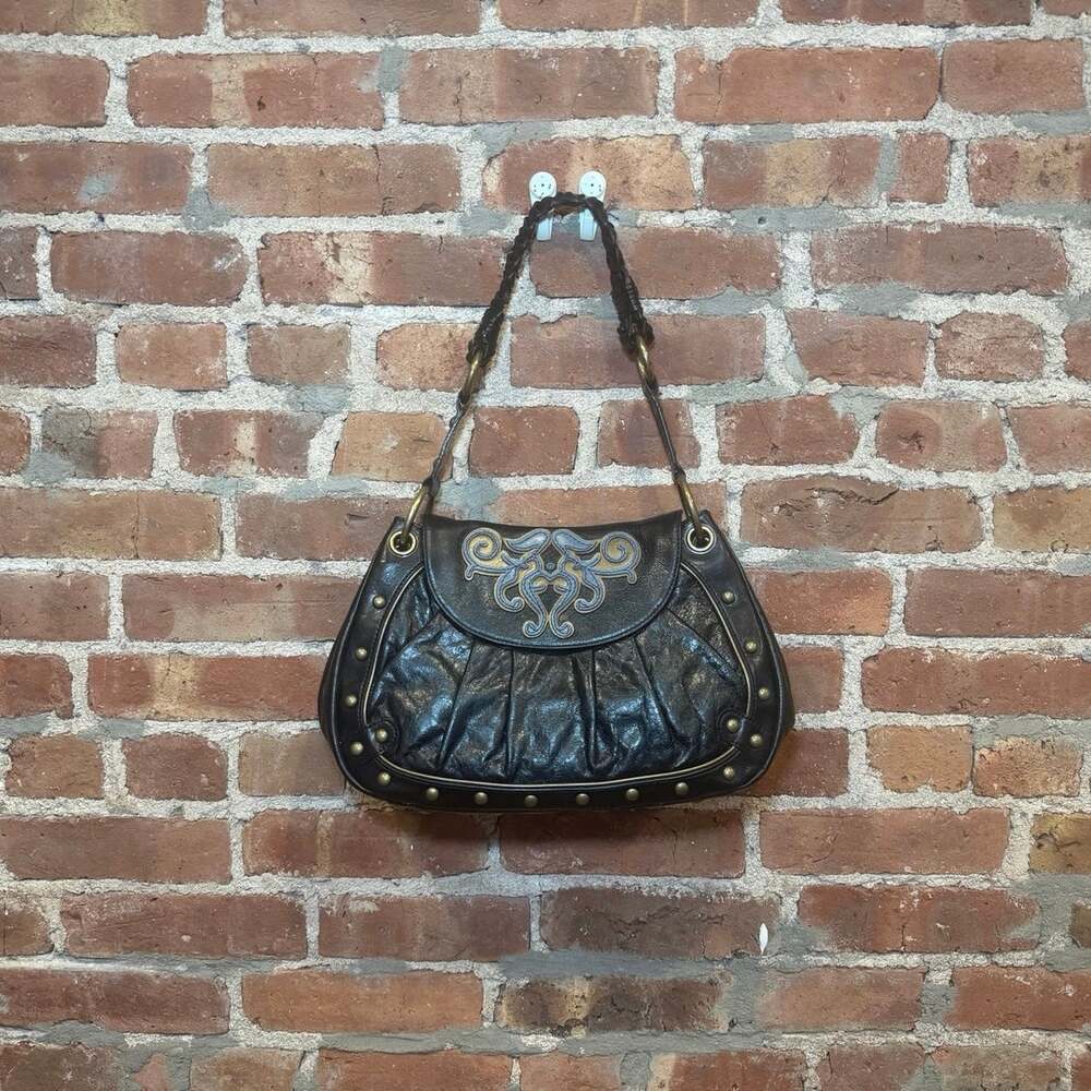 Kate Landry Leather Studded, Pleated Hobo Shoulder Bag, NWOT!